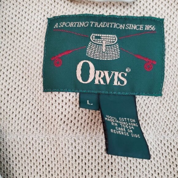 VTG ORVIS FLY FISHING Vest Jacket Pockets Sz L Hunting Khaki Safari Photography - Picture 2 of 11